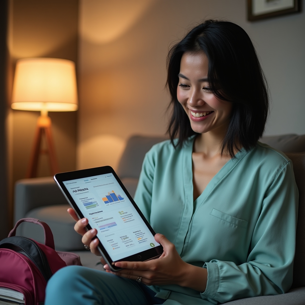 Parent reviewing child's tutoring progress report on tablet